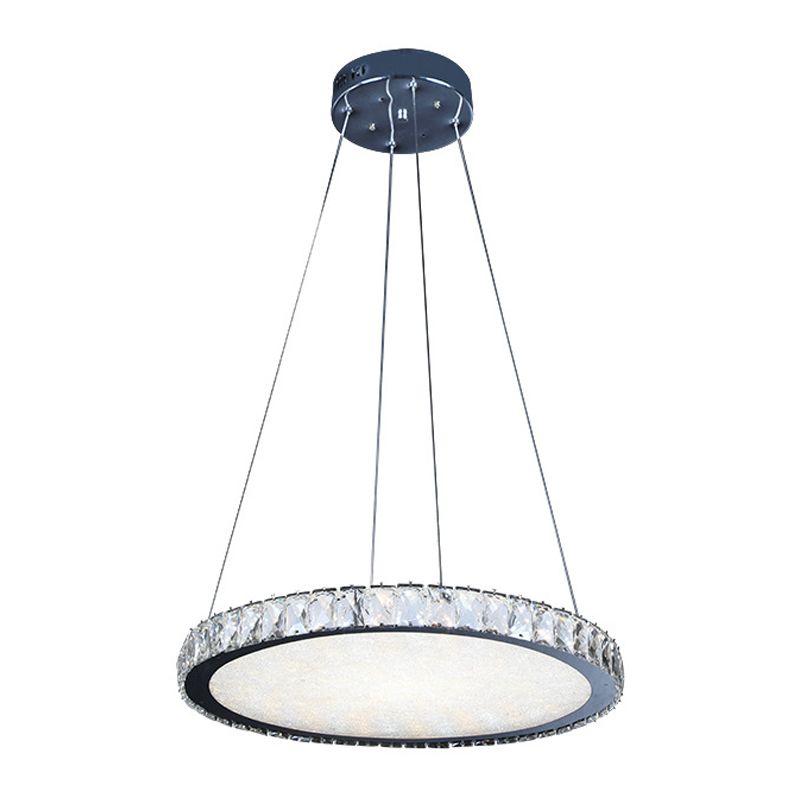 Disc Shaped LED Suspension Light Simplicity Stainless Steel Crystal Pendant Chandelier for Living Room