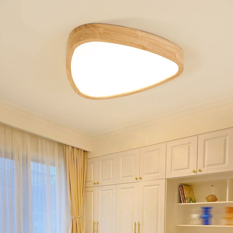 Modern Style Triangle Shape Flush Mount 1 Light Wood Ceiling Light for Bedroom