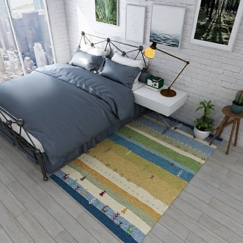 Casual Stripe Printed Rug Multi-Color Polyster Indoor Rug Anti-Slip Backing Pet Friendly Easy Care Area Carpet for Parlor