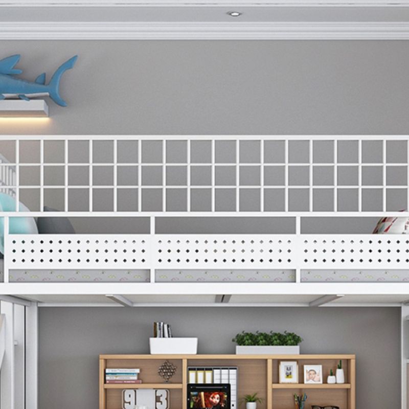 Industrial Style Black / White Loft Bed Iron Kid Bed with Guardrails