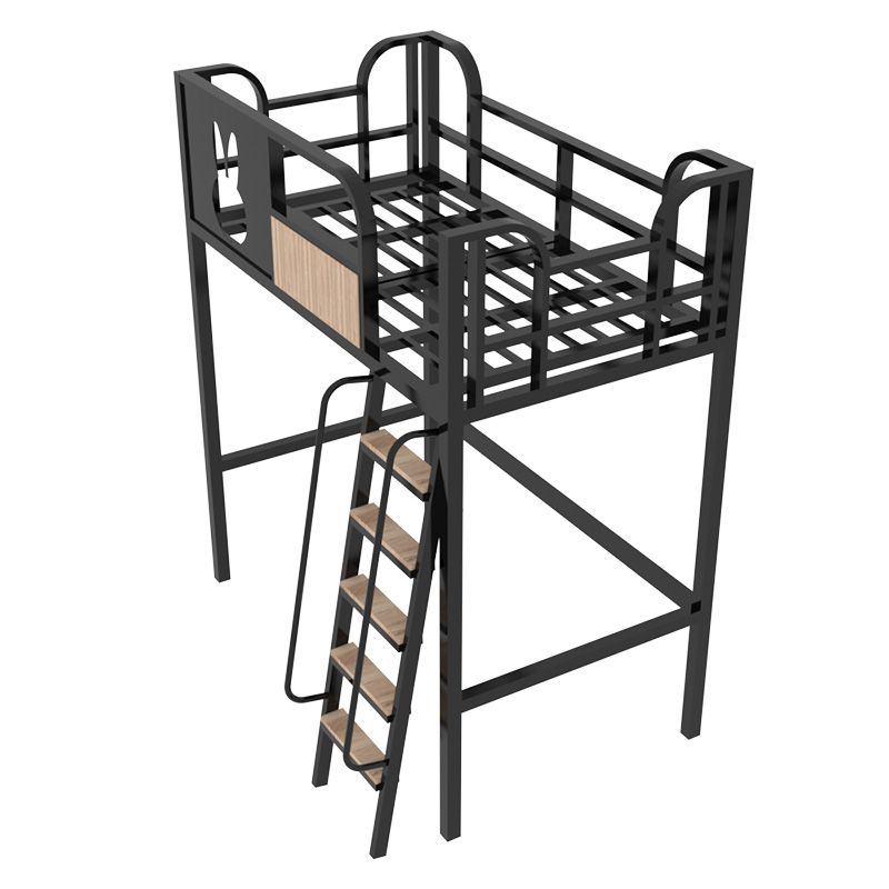 Scandinavian Loft Bed Metal White/Black Kids Bed with Guardrail