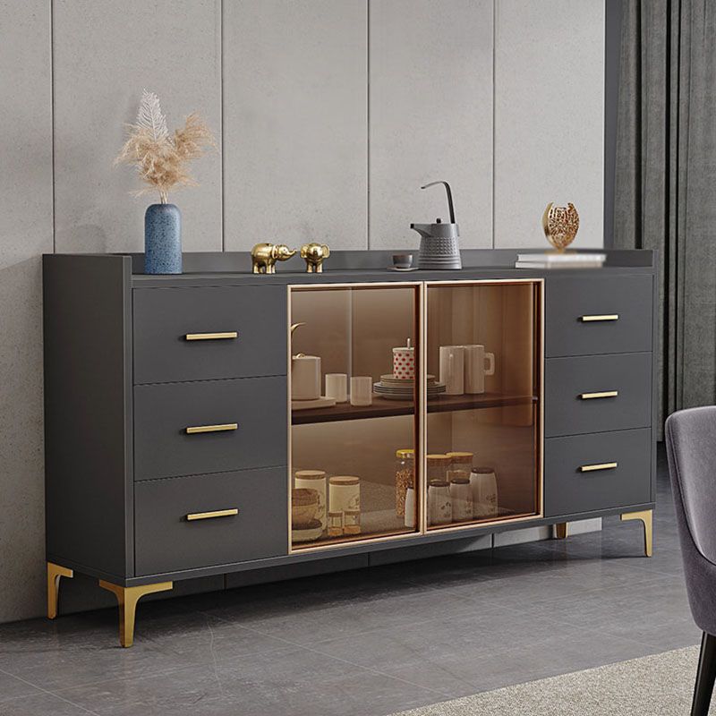 Glam Engineered Wood Sideboard Adjustable Shelving Credenza with Drawer for Living Room