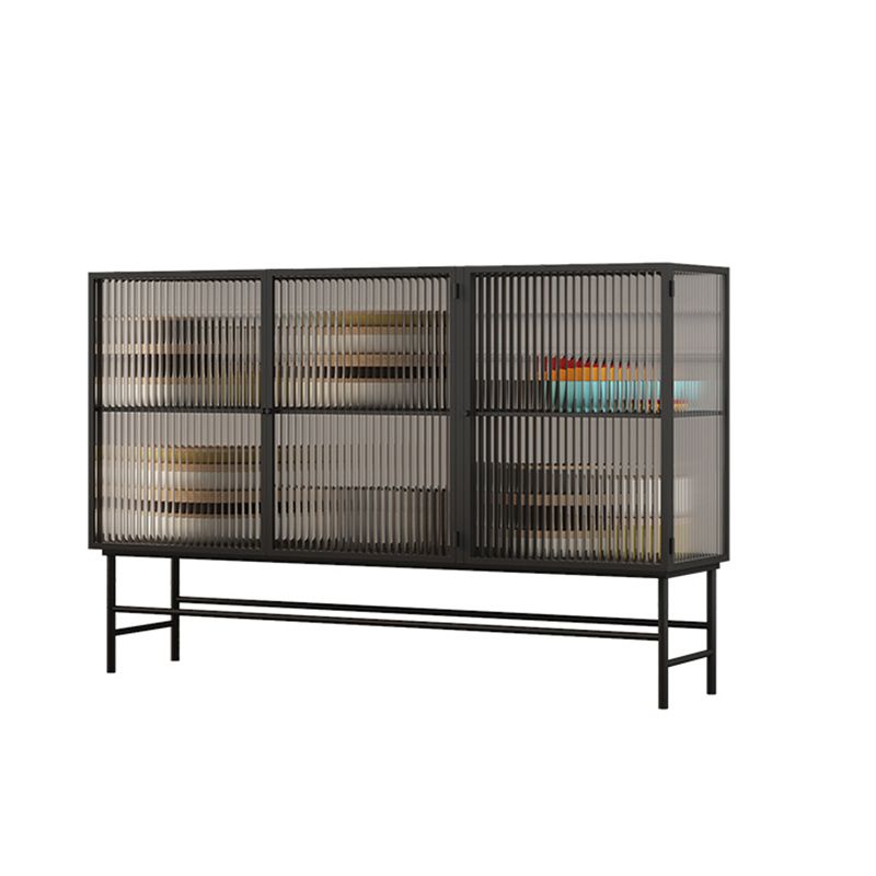 Modern Steel China Cabinet 13.5" W Standard Black Storage Cabinet for Dining Room