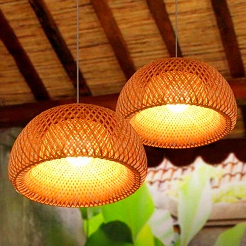 Ciotola in bambù sospeso a sospensione Luce cinese in stile cinese BEIGE Luce a soffitto per ristorante