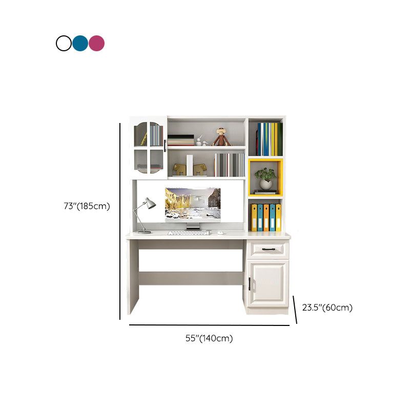 Contemporary Wooden Writing Desk with Storage Shelves and Hutch