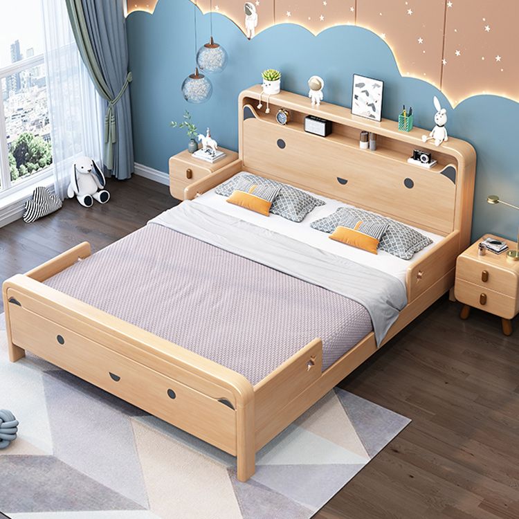 Natural Solid Wood Animals Panel Bed Scandinavian Headboard Bed