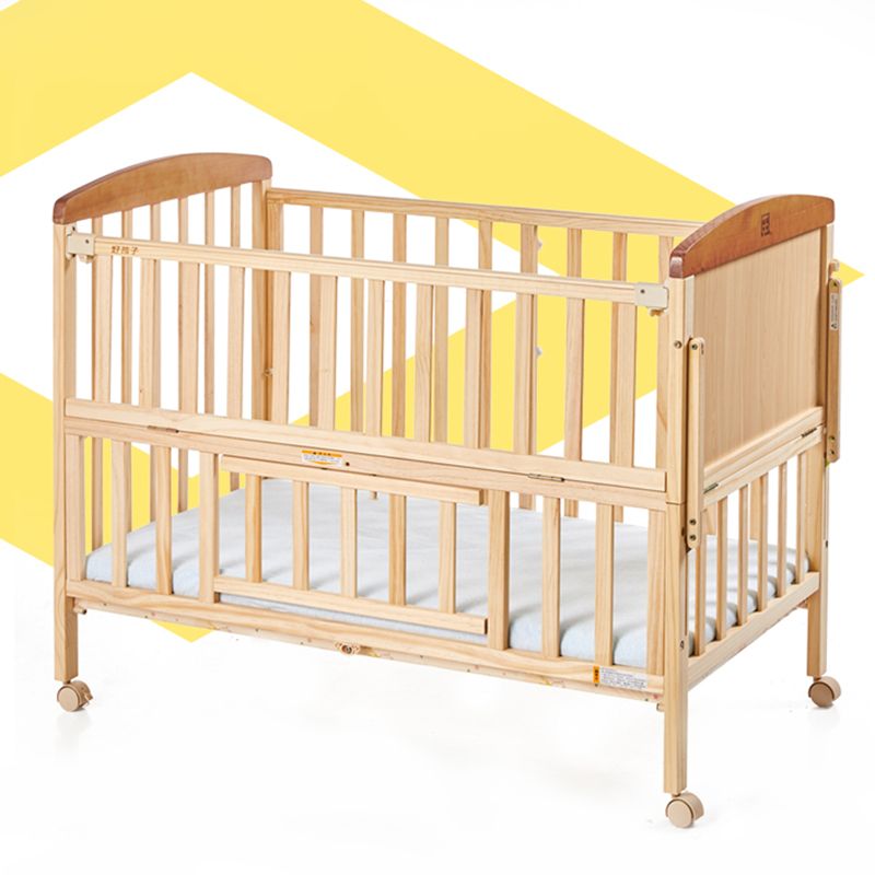 Solid Wood Convertible Baby Crib Natural Wood Crib with Storage and Adjustable Height