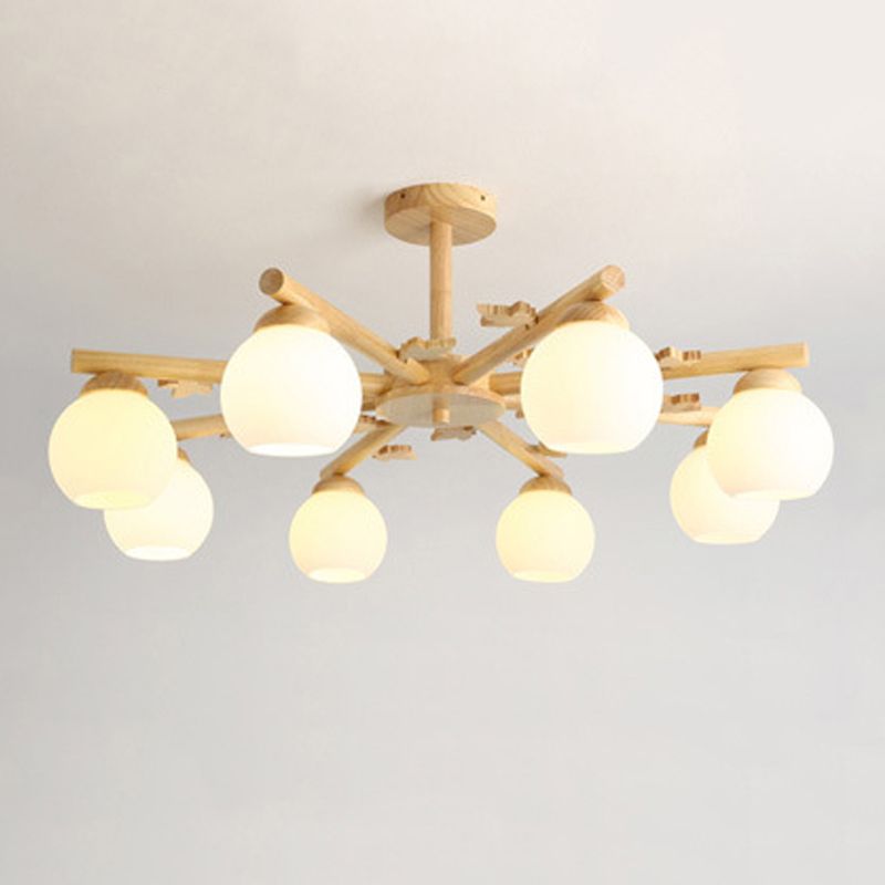 Multi Light Spherical Branch Hanging Lights Modern Style Wood Hanging Lighting for Bedroom