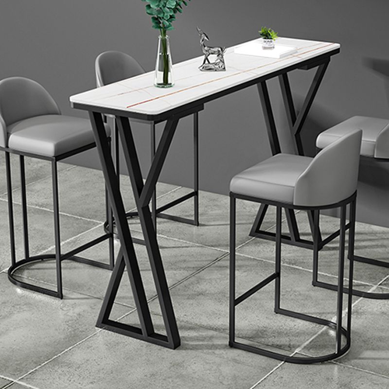 Matte Finish Stone Top Pub Table with Metal Base for Dining Room