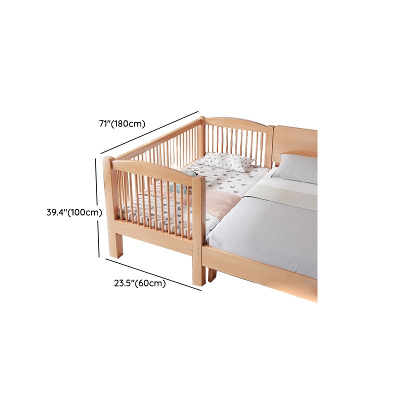 Contemporary Natural Solid Wood Nursery Crib with Guardrail in Beech