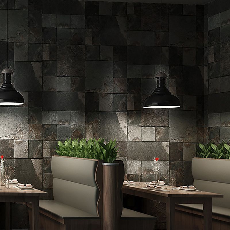 Steampunk Brick Wallpaper in Pewter Stain Resistant Wall Decoration for Restaurant