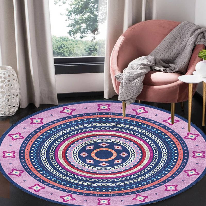 Círculos tribales marroquíes Rug Multicolor Rug Bohemian Polyester Pet Actualización de fábrica de agua Combina de área lavable para sala de estar