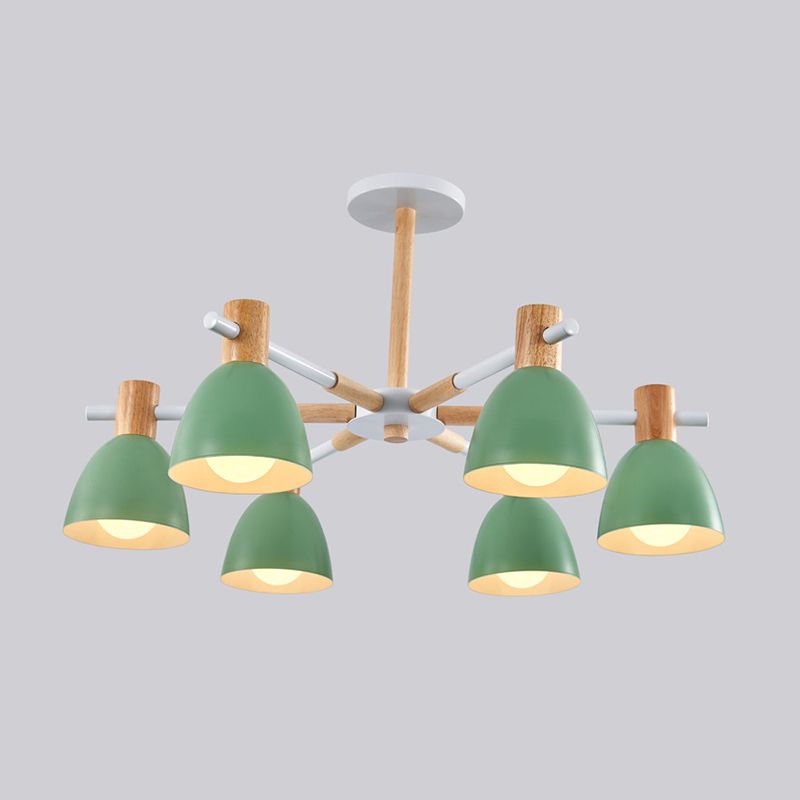 Bell -vormige woonkamer kroonluchter metalen macaron -stijl plafond hang licht met houten accenten