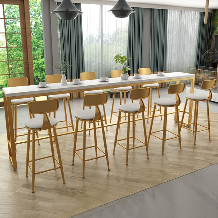 Glam Iron Bar Dining Table White Wood Rectangle Indoor Bistro Table with Footrest