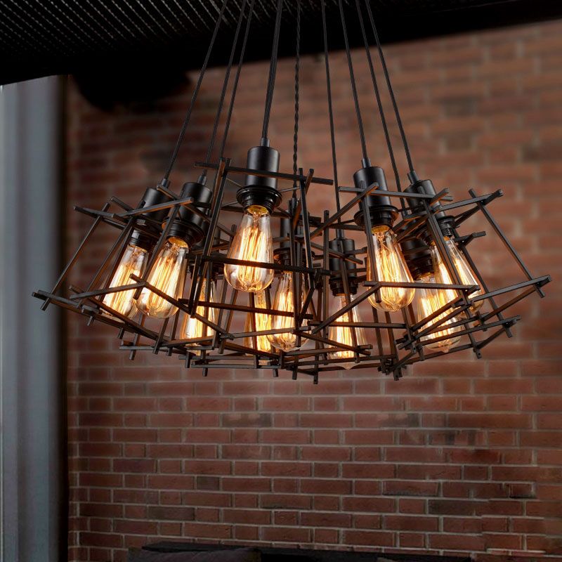 Schwarzer Käfig Schatten Mehrfachhänge Anhänger Lichter Industrial Metall Multi Light Anhänger Beleuchtung für Wohnzimmer