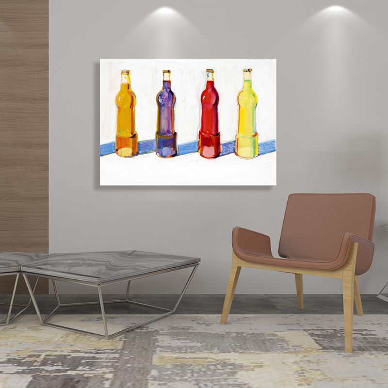 Beverage Bottles Wall Decor in Yellow Traditional Style Painting for Living Room