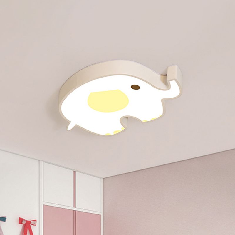 Lampe LED encastrée pour chambre à coucher, plafonnier blanc pour enfants avec abat-jour en acrylique éléphant, lumière chaude/blanche/naturelle