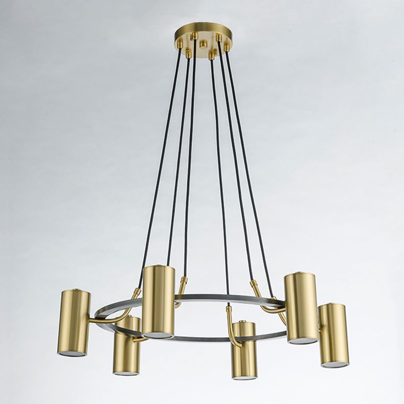 Postmodern Style Metal Chandelier Light Fixture Gold Cylinder Pendant Light