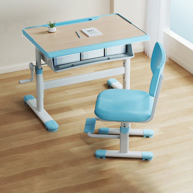 Pink and Blue Student Desk Adjustable Metal and Wood Kid's Desk