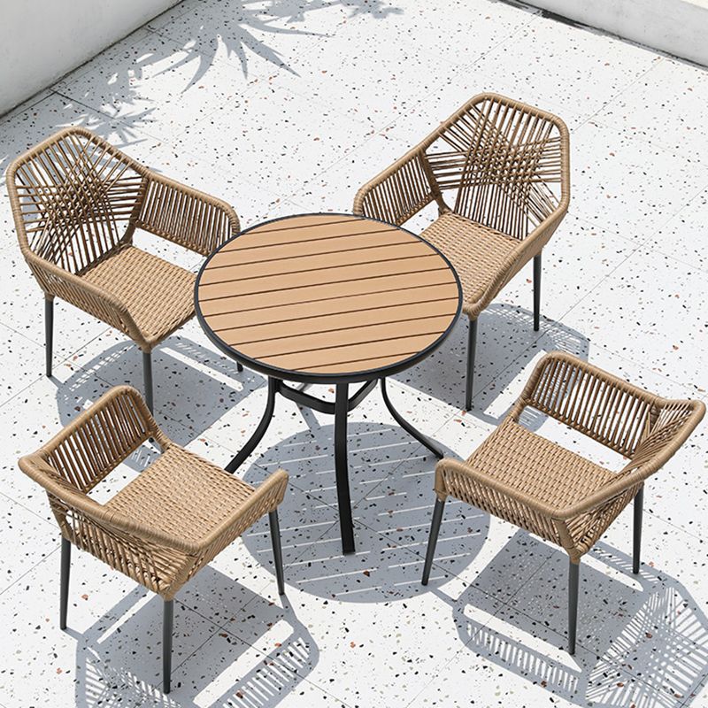 Tropical Stacking Dining Side Chair Woven Back Outdoor Bistro Chairs