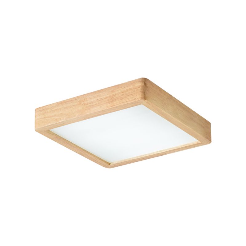 14"/21.5"/37.5" W Nordic LED Ceiling Flush Wood Square/Rectangle/Checkered Flushmount Lighting with Acrylic Shade, Warm/White Light