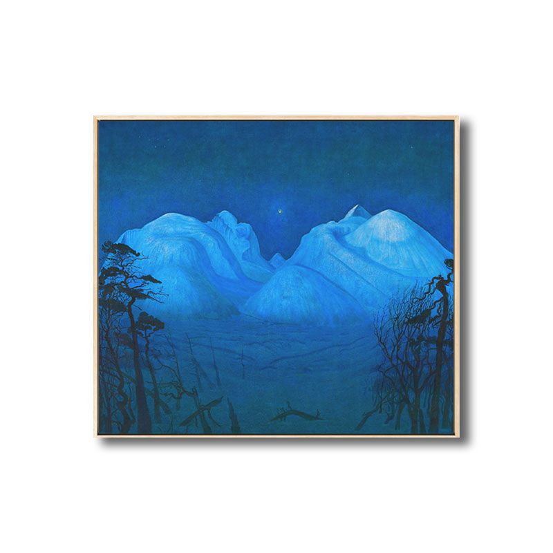 Blue Night Mountain Landscape Art Print Textured Rustic Corridor Wall Decoration