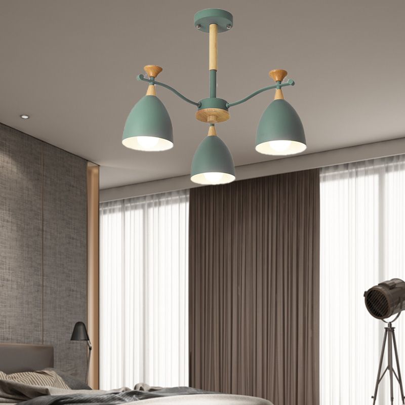 Contemporary Cone Chandelier Pendant Light Metal 3/6/8 Lights Hanging Ceiling Light in Grey/White/Green for Bedroom