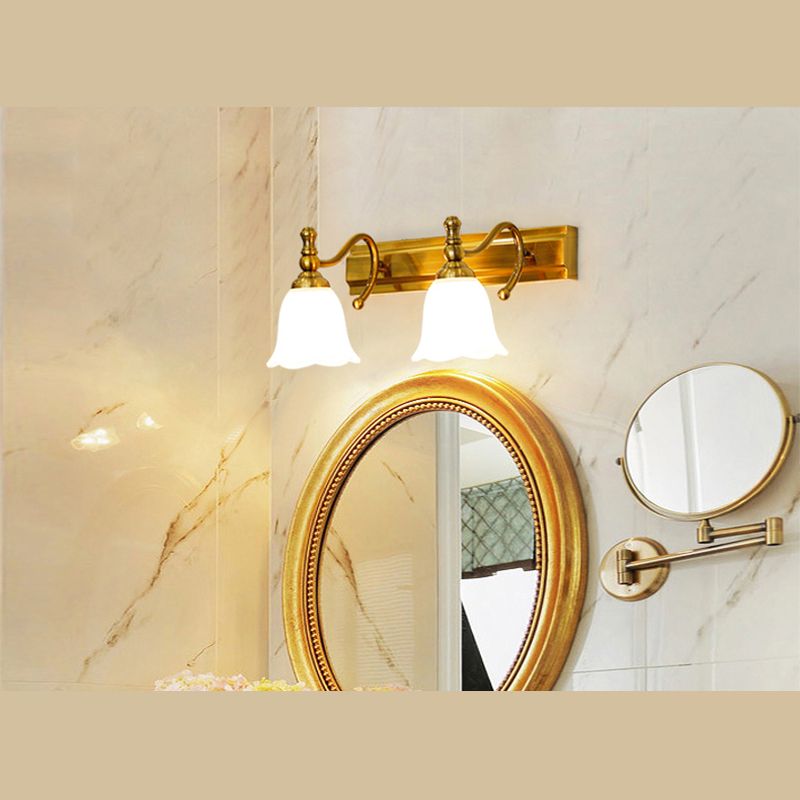 Gold Flared Wall Sconce Lighting Traditional Glass Bathroom Wall Mounted Light Fixture