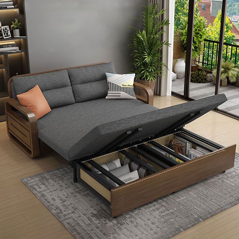 Contemporary Square Arms Sofa Bed Fabric Sleeper Sofa in Gray