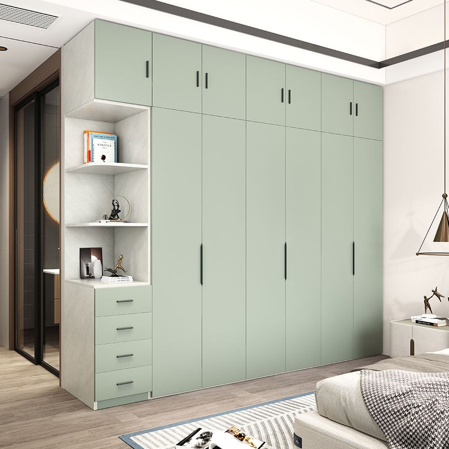 Manufactured Wooden Kids Closet Green Colour Wardrobe Closet with Drawers