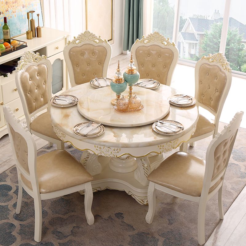 Solid Wood Victorian Round Table Marble Table with Pedestal Base