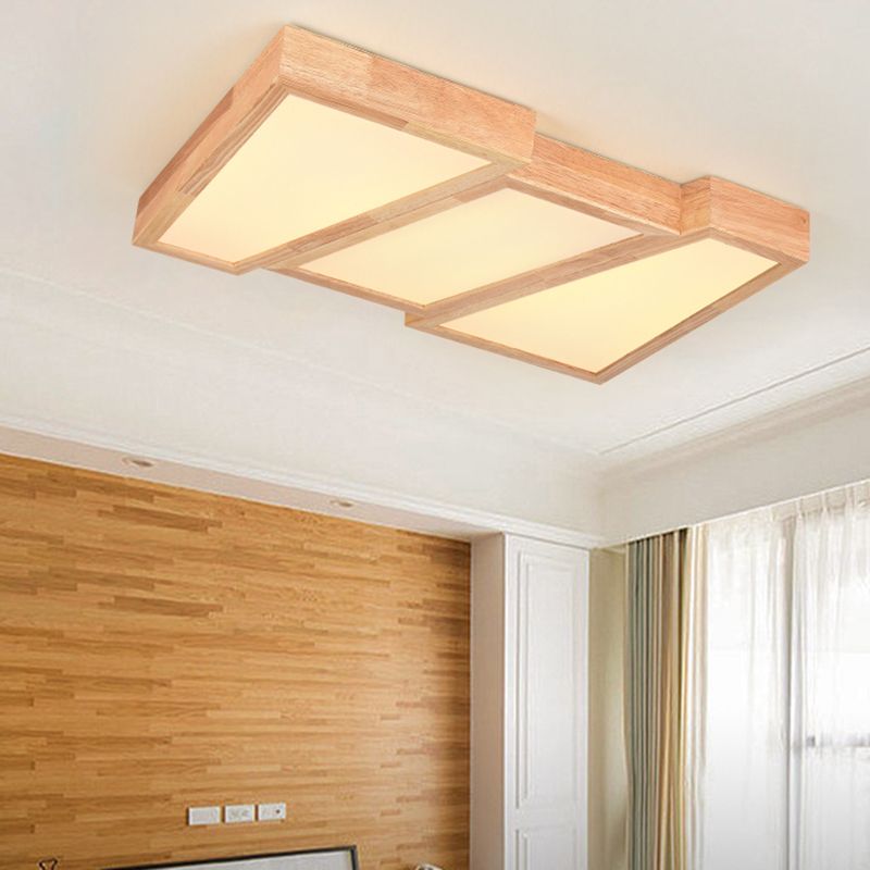 Modern Wood LED Flush Mount Geometric Shape Ceiling Light with Acrylic Shade for Bedroom