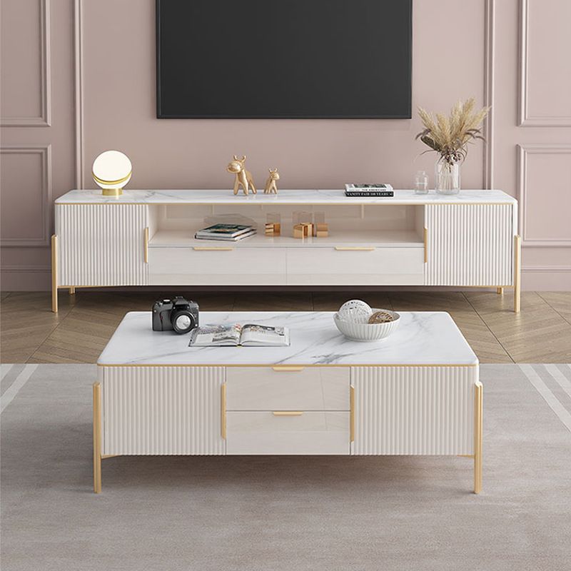 Glam Stone Stand Console Drawers Included Media Console with Legs