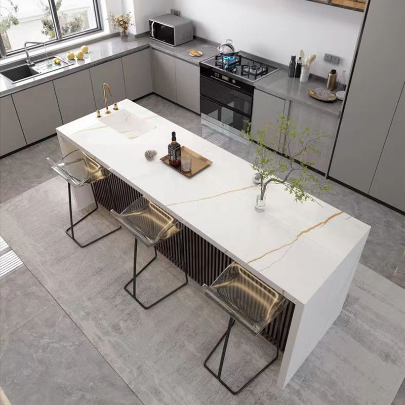 Contemporary White Marble Rectangle Bar Table for Kitchen Dining Room