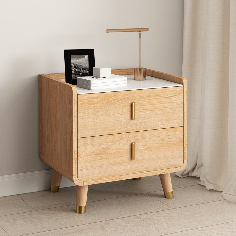 Glam Bed Nightstand Stone Drawers Included Night Table for Bedroom