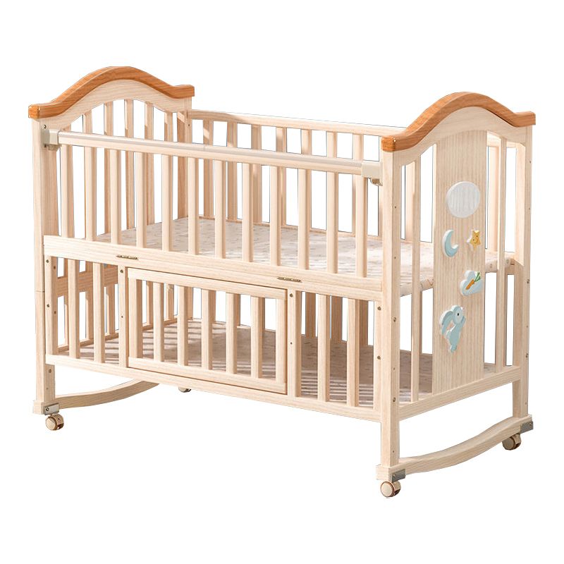 Convertible Crib Bed Solid Wood Mattress Nursery Bed with Guardrail