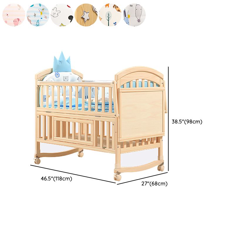 Traditional Wood Nursery Crib Pine Arched Crib with Guardrail