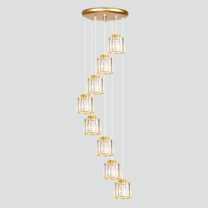 Geometrical Shade Staircase Suspension Light Glass Contemporary Multi Light Pendant