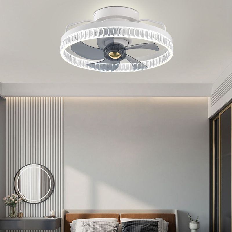 Round Shape Metal Ceiling Fans Modern Style 1-Light Ceiling Mount Fan Fixture