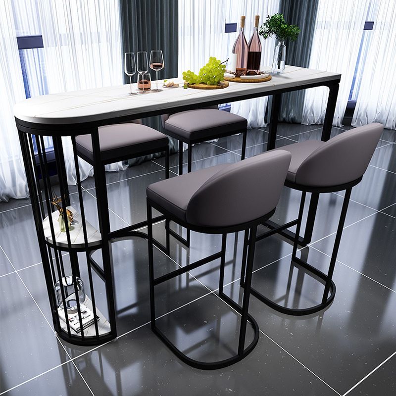 Stone Bar Dining Table Modern Bar Table with Double Pedestal for Balcony Kitchen