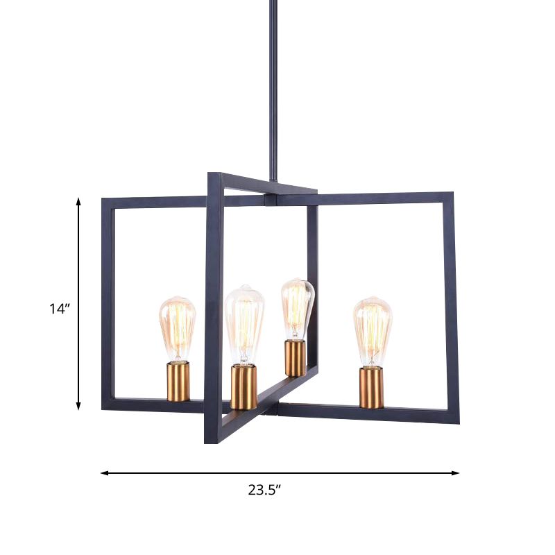 Industrial Rectangular Pendant Lighting 4 Lights Metallic Hanging Light in Black for Kitchen