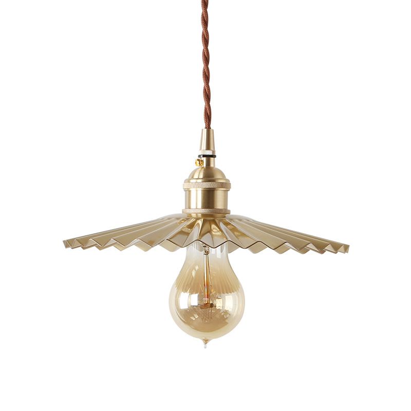 1 Bulb Ceiling Pendant Rustic Radial Wave Metallic Suspension Lighting in Brass for Dining Room