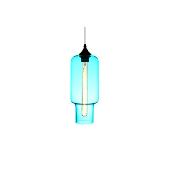 1 Light Ceiling Pendant Light with Bottle Glass Shade Contemporary Red/Brown/Blue Hanging Light