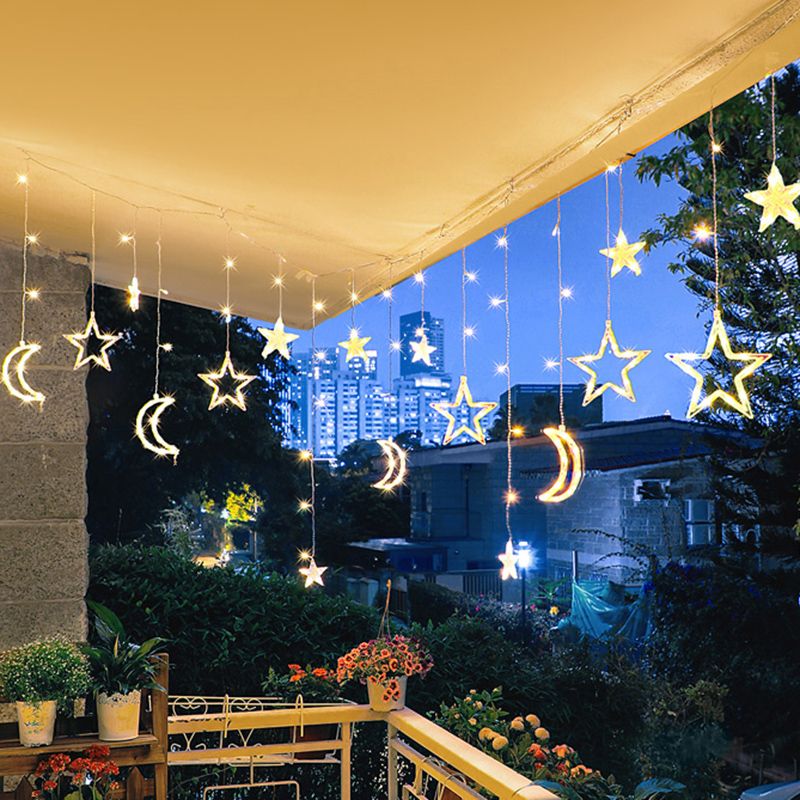 Shaded Balcony LED Fairy Lighting Decorative Curtain Solar String Light in Clear