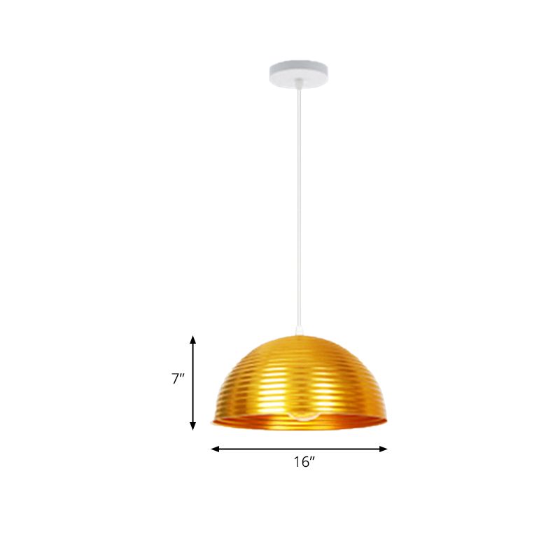 Dome Shade Pendant Light with Ruffle Contemporary Metal Single Head Red/Yellow/Blue Pendant Light, 12"/16"/19.5" Wide