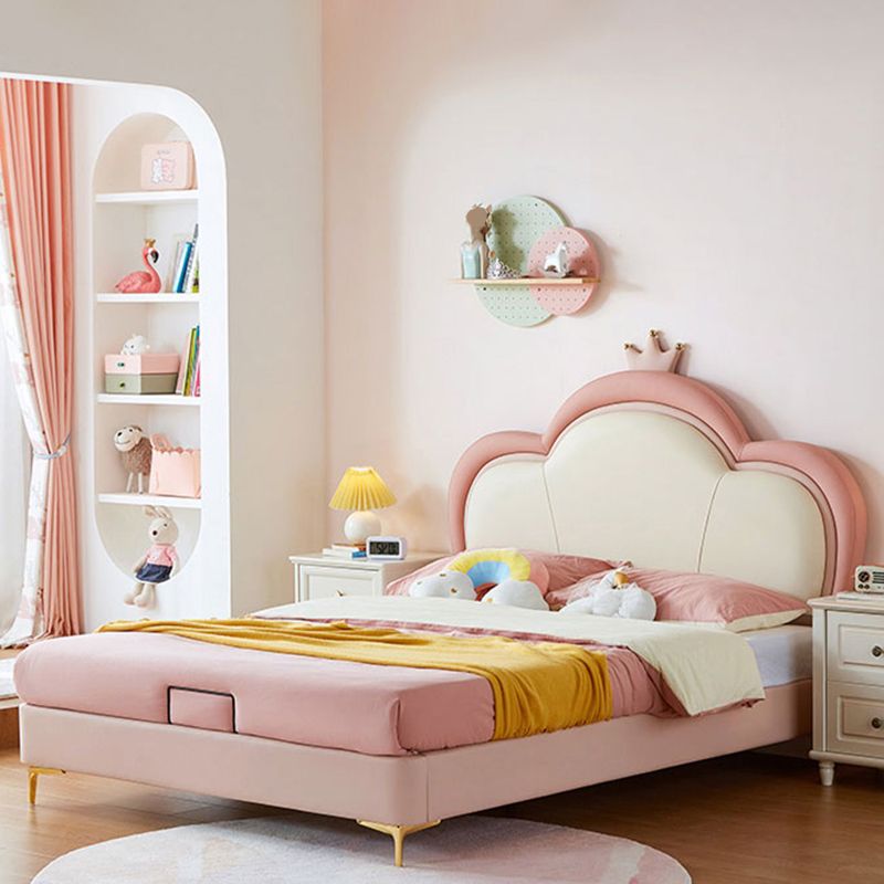 Pink Leather Modern Standard Bed Princess Upholstered Bed Frame with Mattress