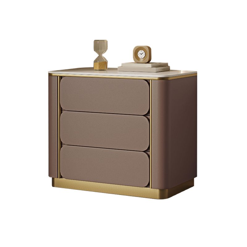 Stone Bedside Cabinet Classic Glam Bed Nightstand with 3 Drawers