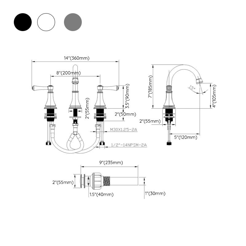 Modern Sink Faucet Widespread Faucet with 2 Handles and 3 Holes