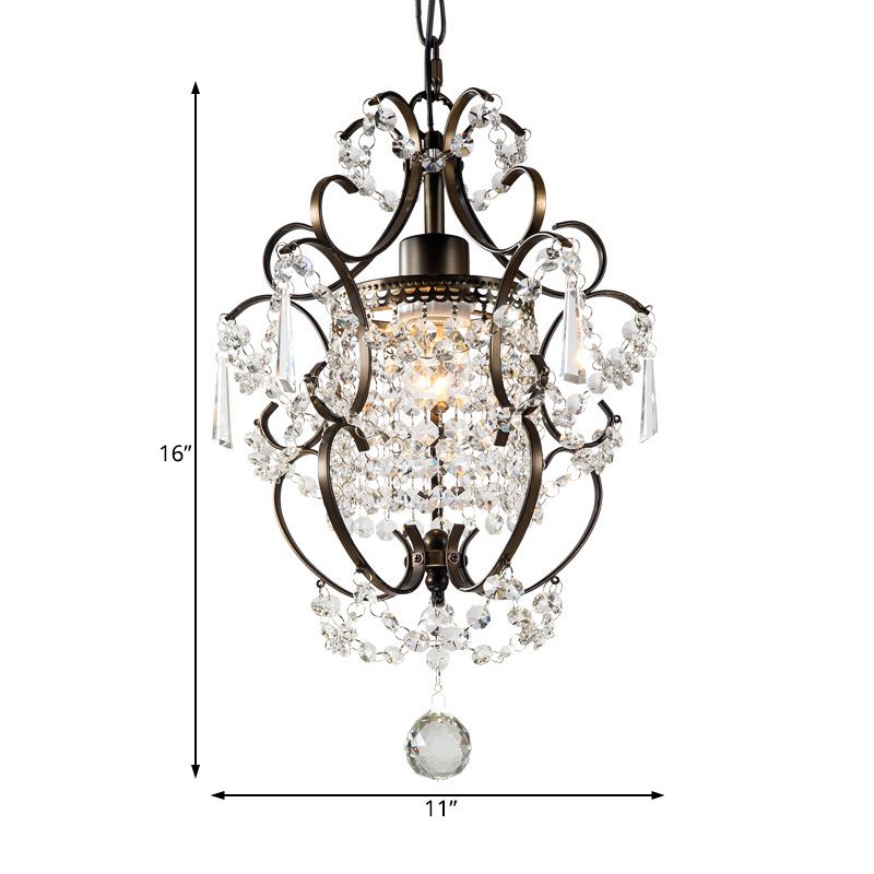 Gourd Suspension Pendant Nordic Crystal 1 Head Coffee/Chrome Hanging Ceiling Light for Hallway