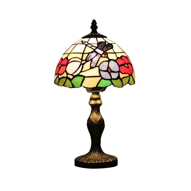 Rustic Lodge Dragonfly Table Lighting Stained Glass 1 Light Decorative Table Lamp in Bronze